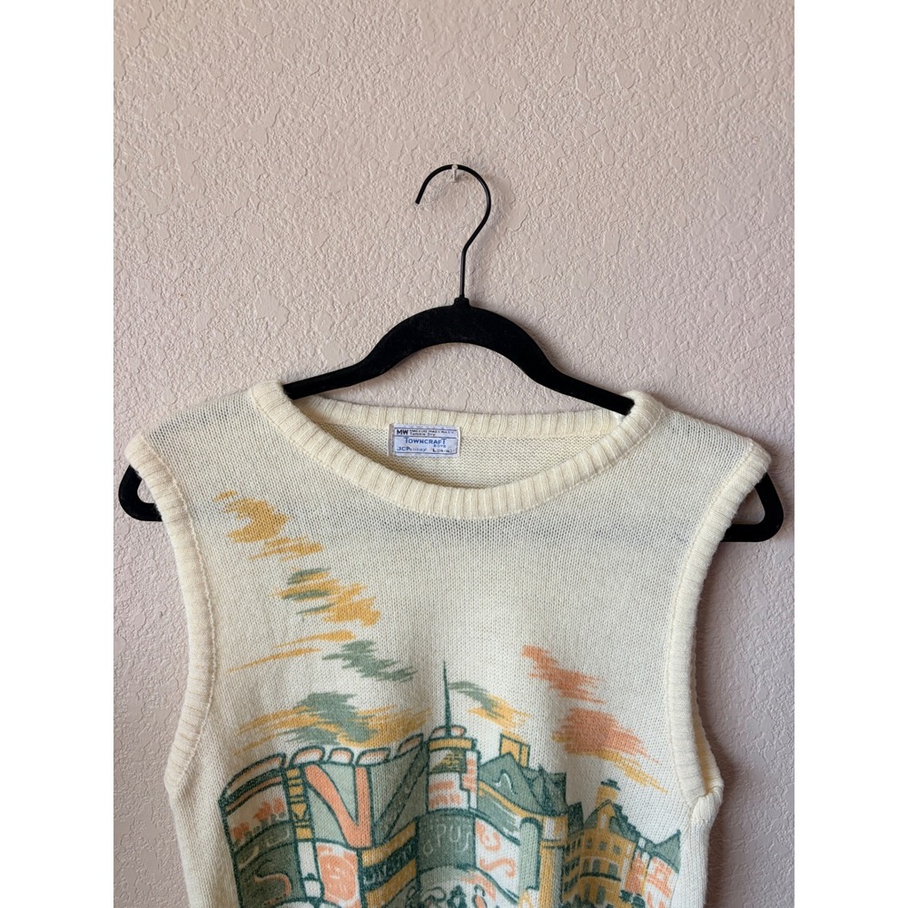 Vintage Towncraft JCPenney Scenic Knit Sweater Vest Cream Womens L 14-16 - Picture 3 of 8